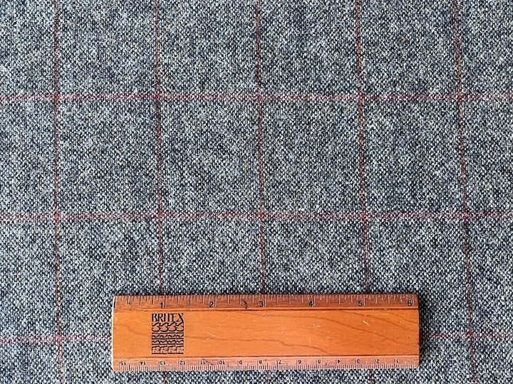 Lanificio di Pray Mid-Weight Charcoal & Rust Wool Tweed Plaid (Made in Italy)