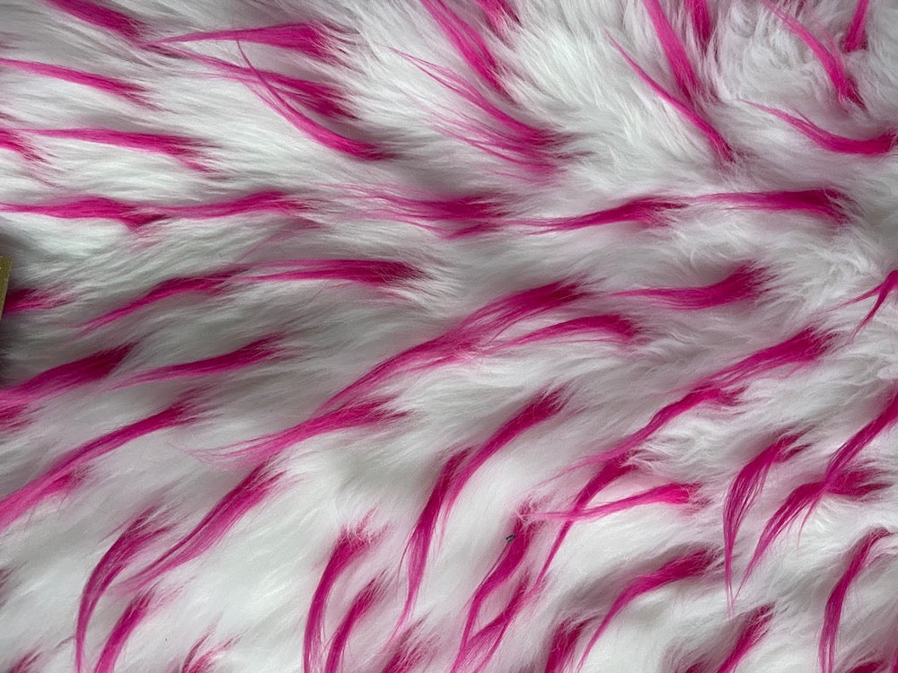 silk velvet fabric, Hot Pink Spiked White Polyester Fun Fur