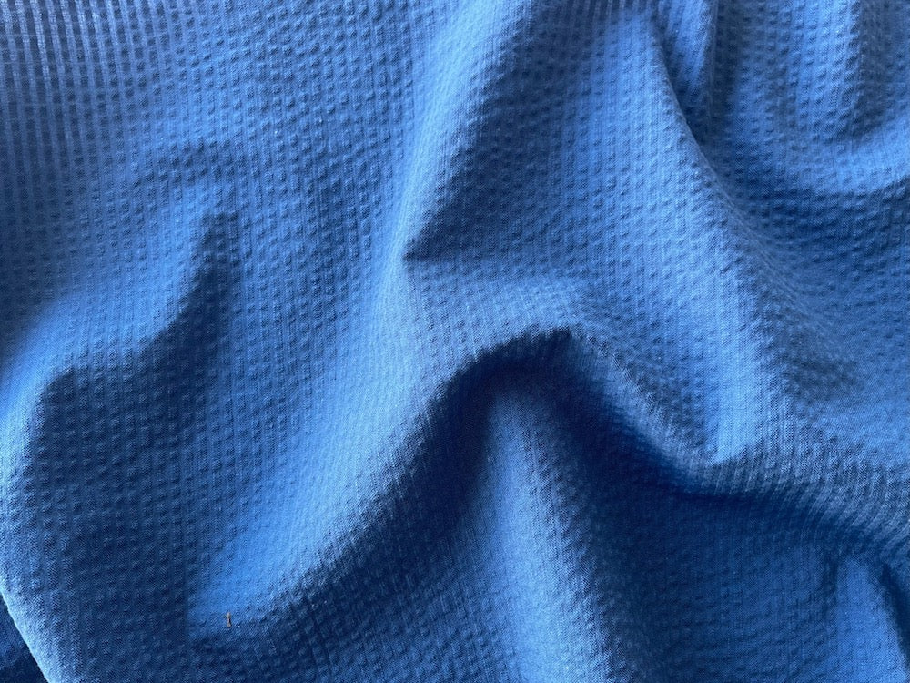 cotton fabric, Saturated Lupin Blue Cotton Seersucker (Made in