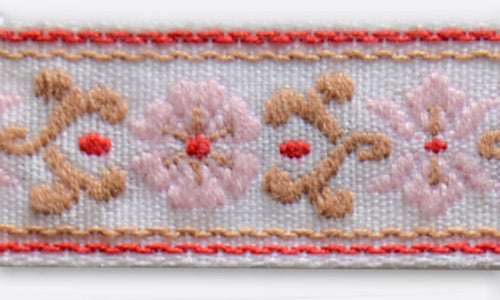 3/4" Baby Pink Posies Woven Cotton Ribbon (Made in Austria)