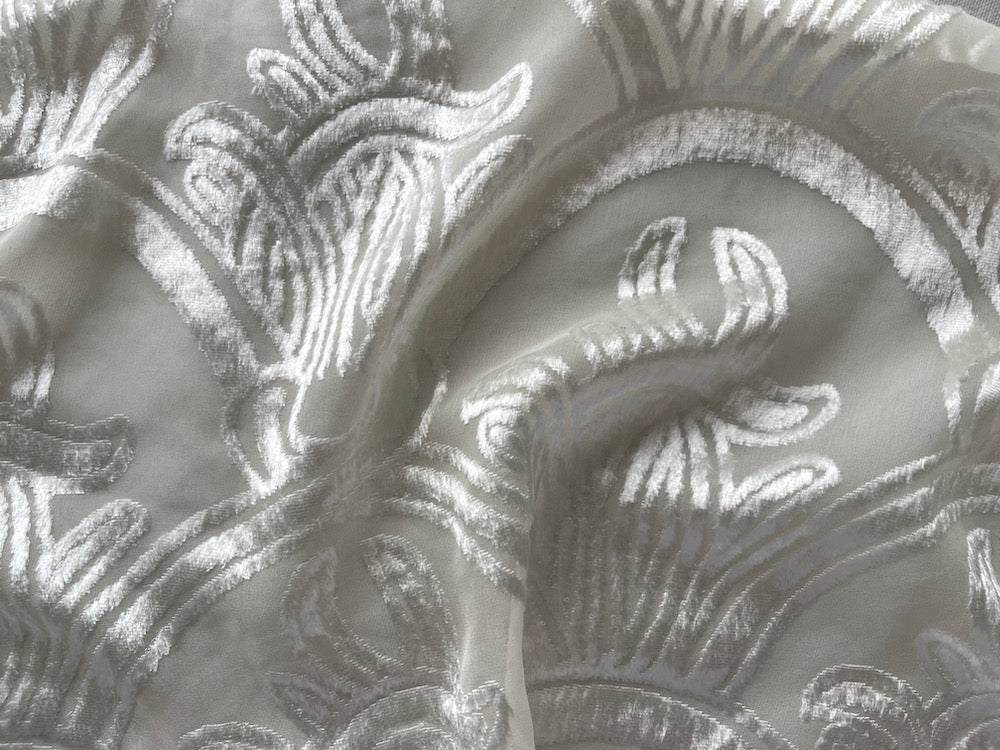 Hermes Art Nouveau Swirls on Ivory Pearl Viscose & Silk Cut Velvet (Made in Italy)