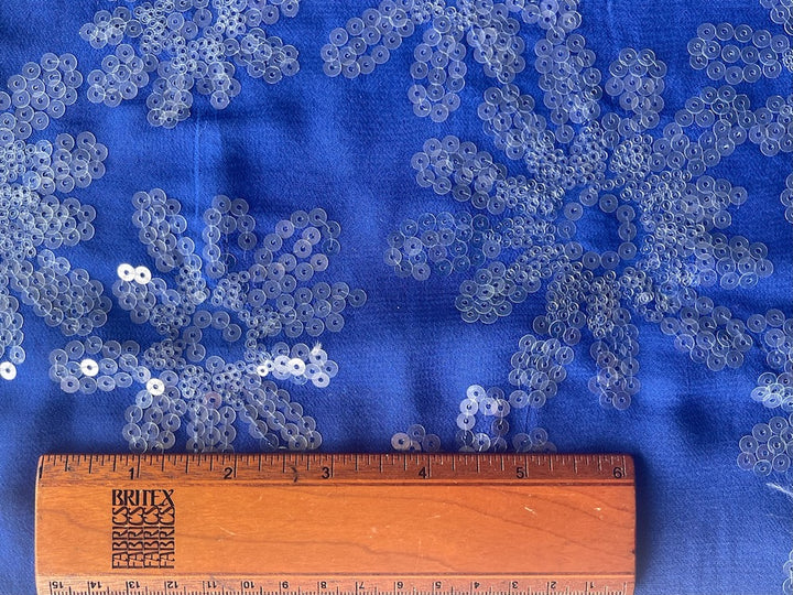 Clear Sequined Starbursts on Rich Sapphire Rayon Crepe (Made in Italy)