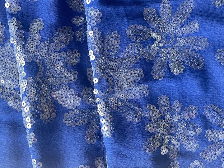 Clear Sequined Starbursts on Rich Sapphire Rayon Crepe (Made in Italy)