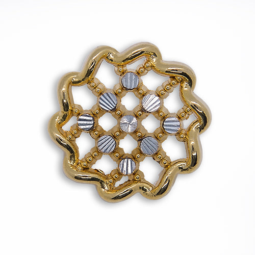 Open-Work Waved Rim Silver & Gold Metal Button (Made in Spain)
