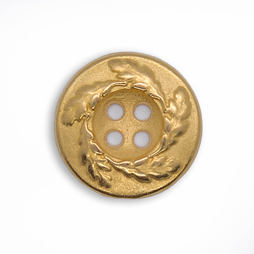 11/16" 4-Hole Oak Leaf Wreath Gold Metal Button (Made in Germany)