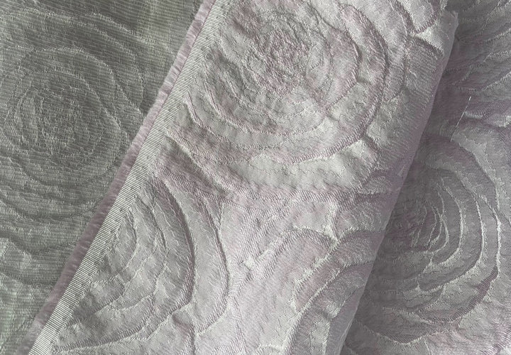 Poetic Muted Lilac & White Grandiflora Roses Polyester Brocade