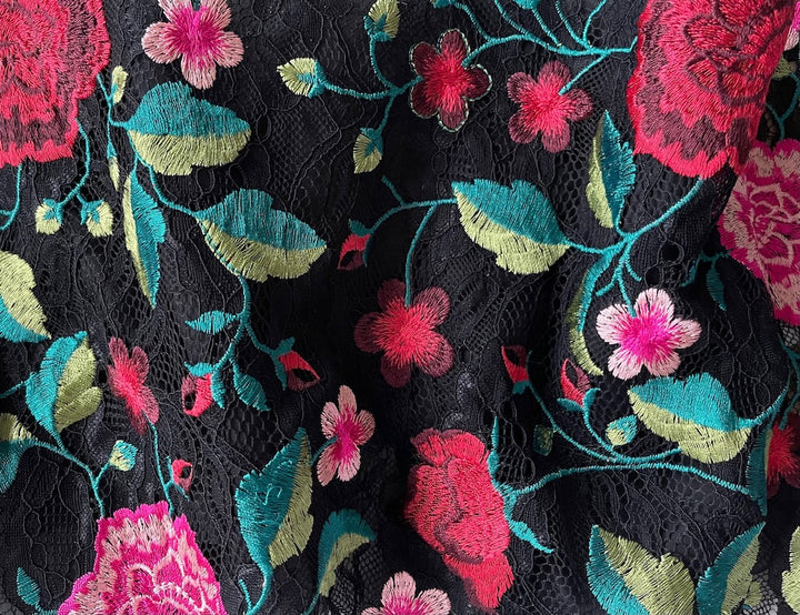 Couture Scalloped Passionate Flamingo Embroidered Viscose Lace Fabric (Made in Italy)