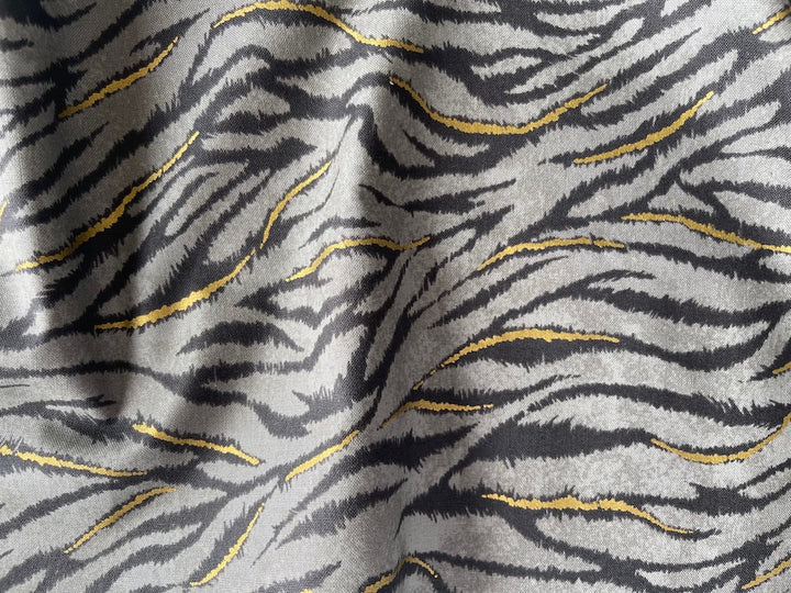 Futuristic Gold Metallic & Pewter Tiger Print Quilting Cotton (Made in Japan)
