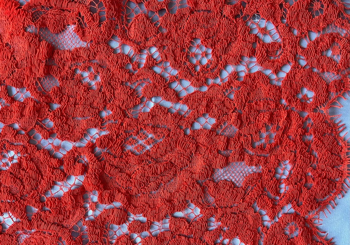 Fresh Sunset Vermillion Cotton Blend Alençon Lace Fabric (Made in France)