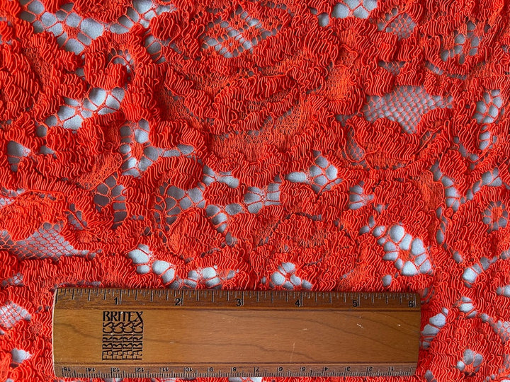 Fresh Sunset Vermillion Cotton Blend Alençon Lace Fabric (Made in France)