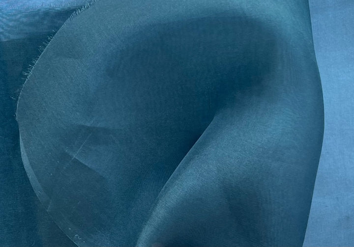Sheer Deepest Midnight Bottle Green Crisp Silk Organza (Made in Italy)