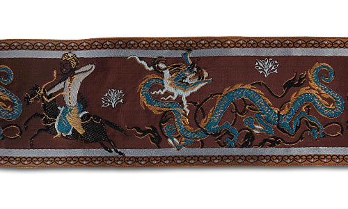 3 1/8" Chocolate Dragon Motif Brocade Ribbon (Made in France)