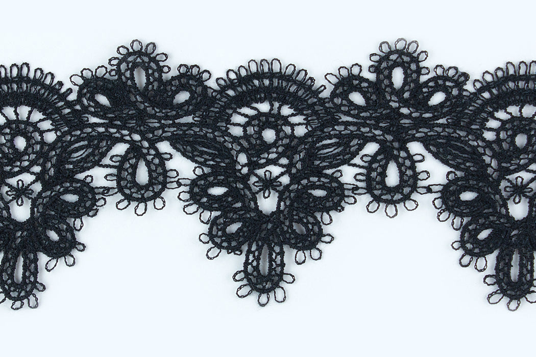 2" Black Teardrop Venise Edging Lace