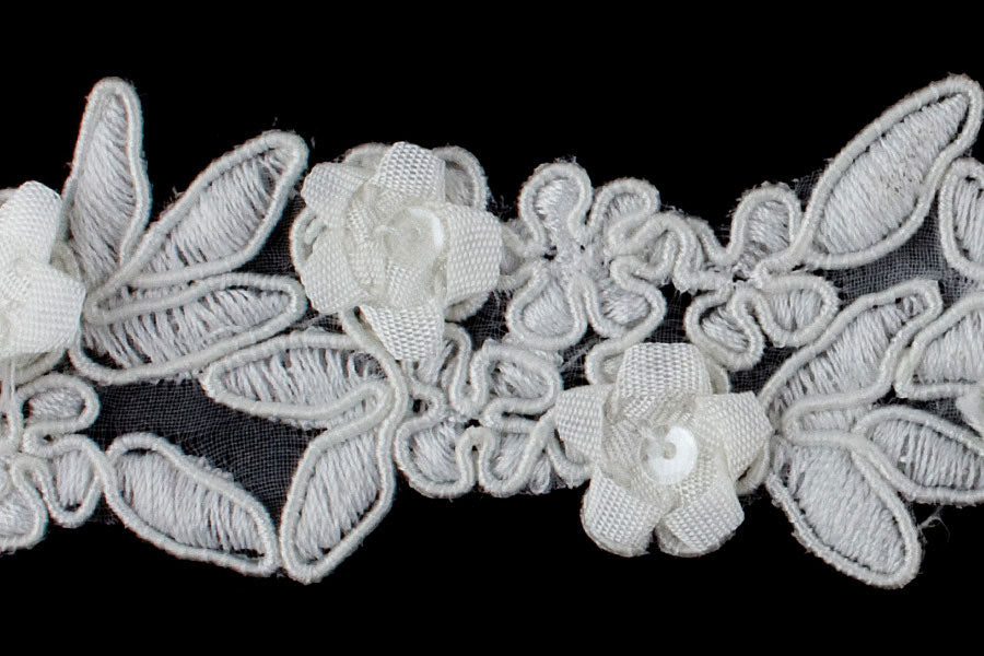 1 1/8" White Floral Beaded Lace