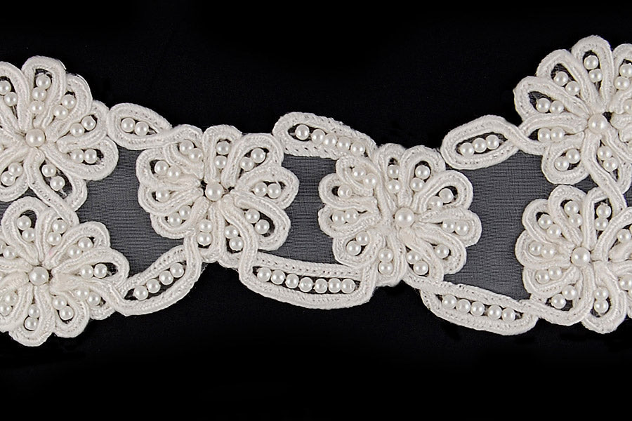 2 1/4" White Pearled Beaded Lace