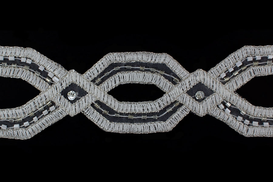 1 3/4" White & Silver Beaded Lace