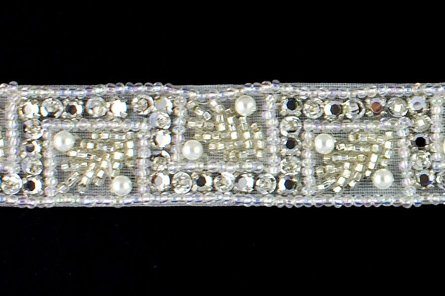 1" Sequined, Rhinestoned & Pearled Beaded Lace