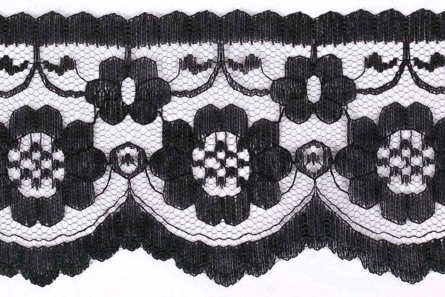 2 3/4" Black Floral Raschel Lace (Made in England)