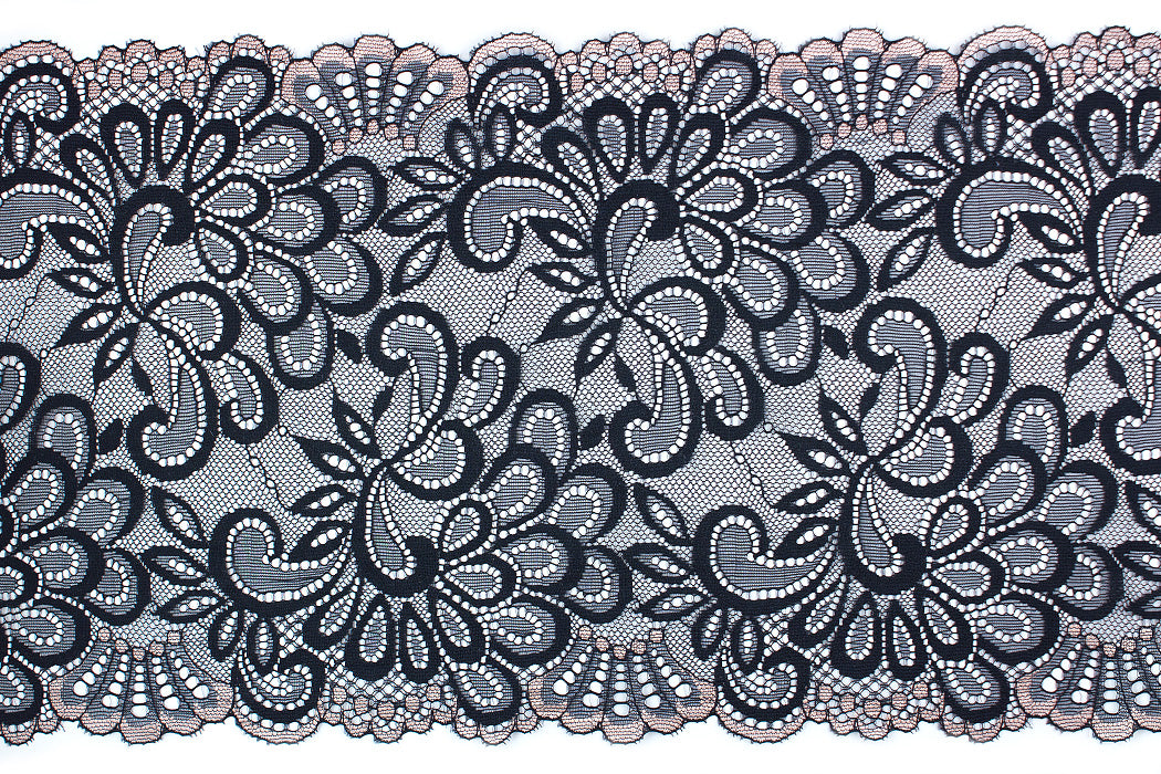 8" Black Floral Chantilly Lace