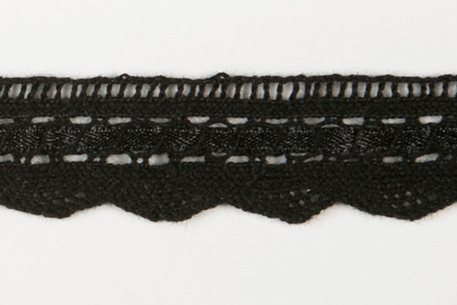3/4" Black Beribboned Crochet Edging Lace