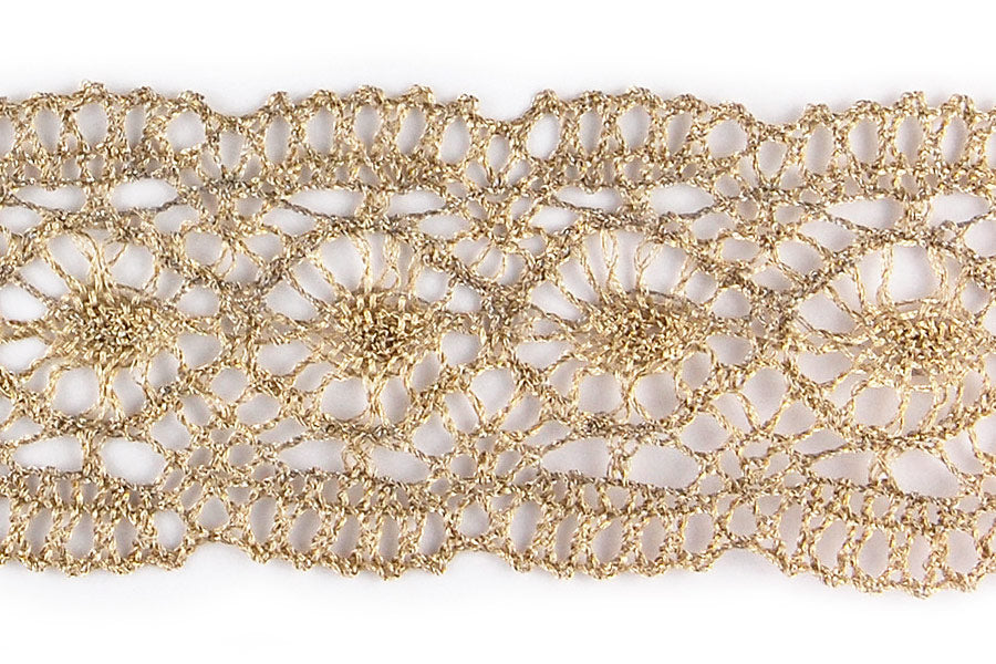 1 3/4" Pale Gold  Metallic Crochet Lace (Made in England)