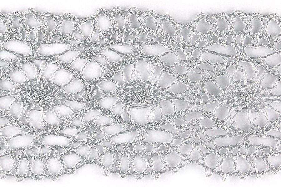 1 3/4" Silver Metallic Crochet Lace (Made in England)