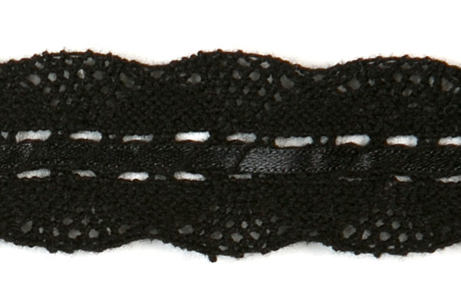 1" Black Beribboned Crochet Galloon Lace