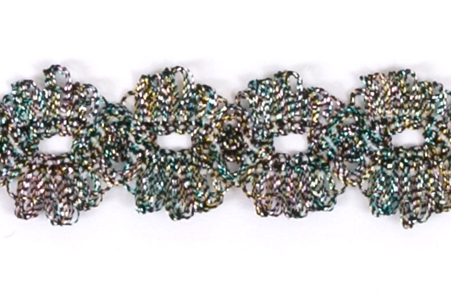 1/2" Metallic Multi/Colored Crochet Stretch Lace (Made in England)