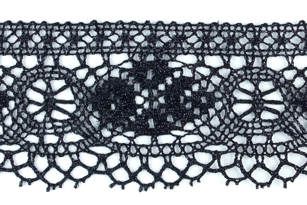2 1/2" Black Metallic Crochet Lace (Made in England)