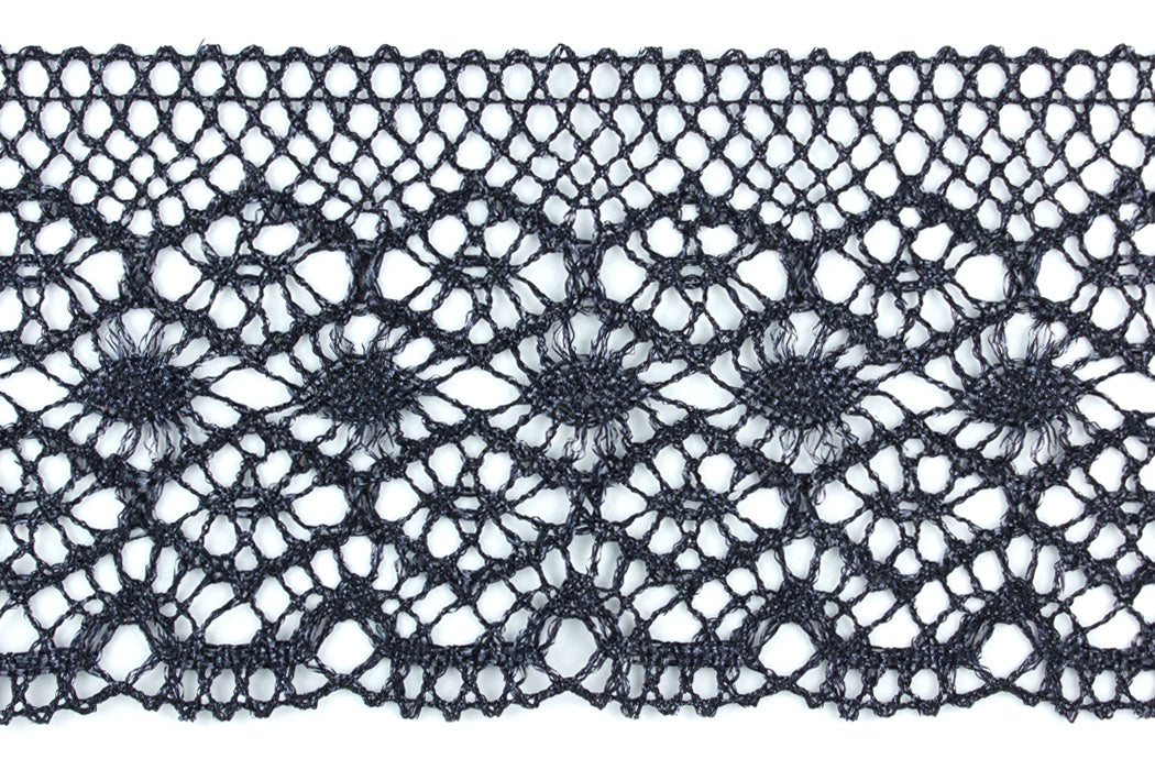 4" Black Metallic Crochet Lace (Made in England)