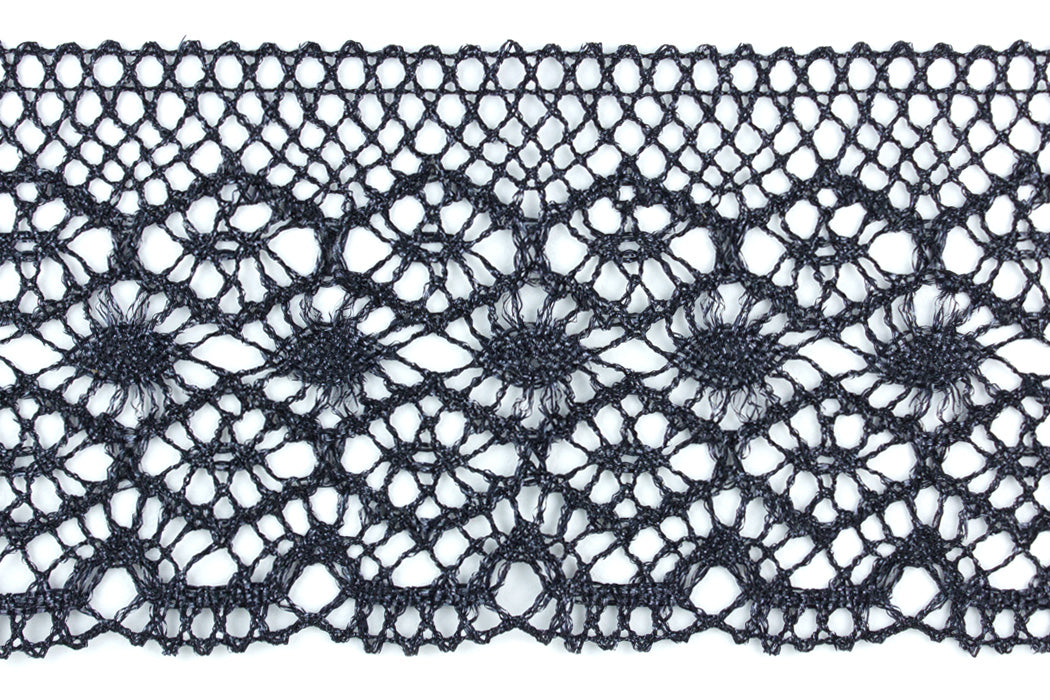 4" Black Metallic Crochet Lace (Made in England)
