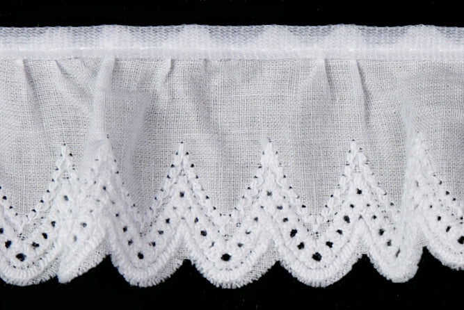 1 1/4" White Gathered Cotton Eyelet Lace (Made in England)