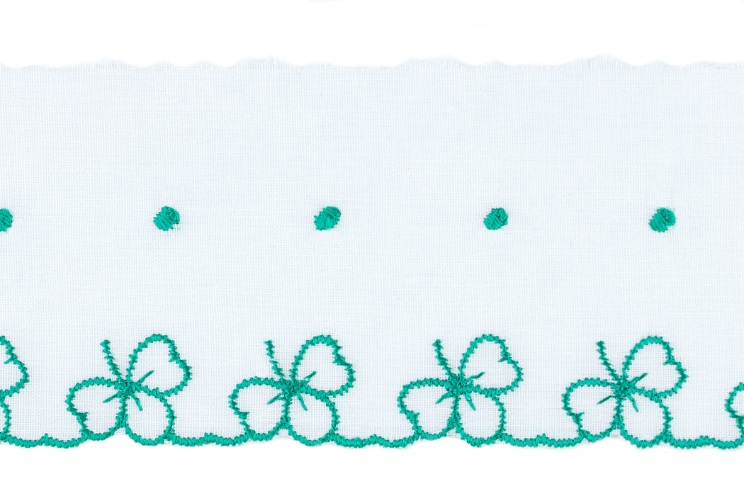 2 3/8" Green Lucky Clover White Eyelet Lace