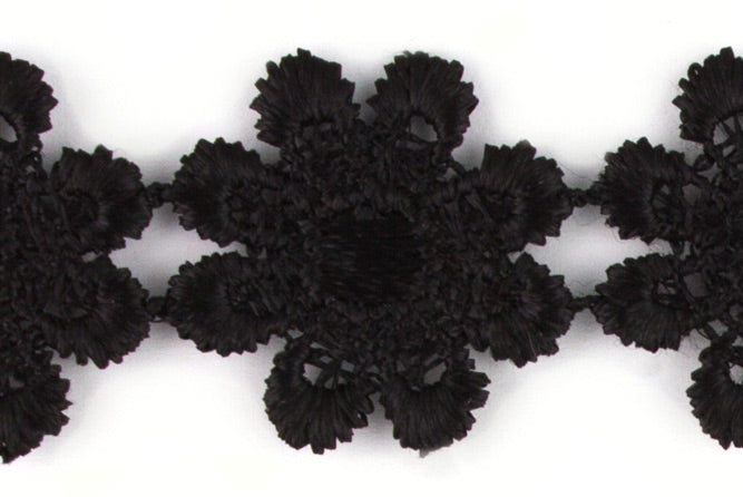 1"  Black Daisy Chain Venise Lace (Made in England)