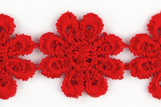1"  Red Daisy Chain Venise Lace (Made in England)