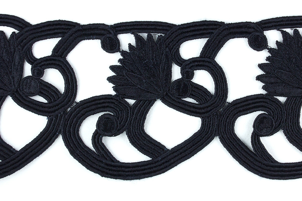 3 1/2" Furled Lotus Black Venise Lace