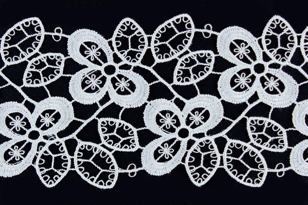 2 1/4" White Floral & Leaf Venise Lace