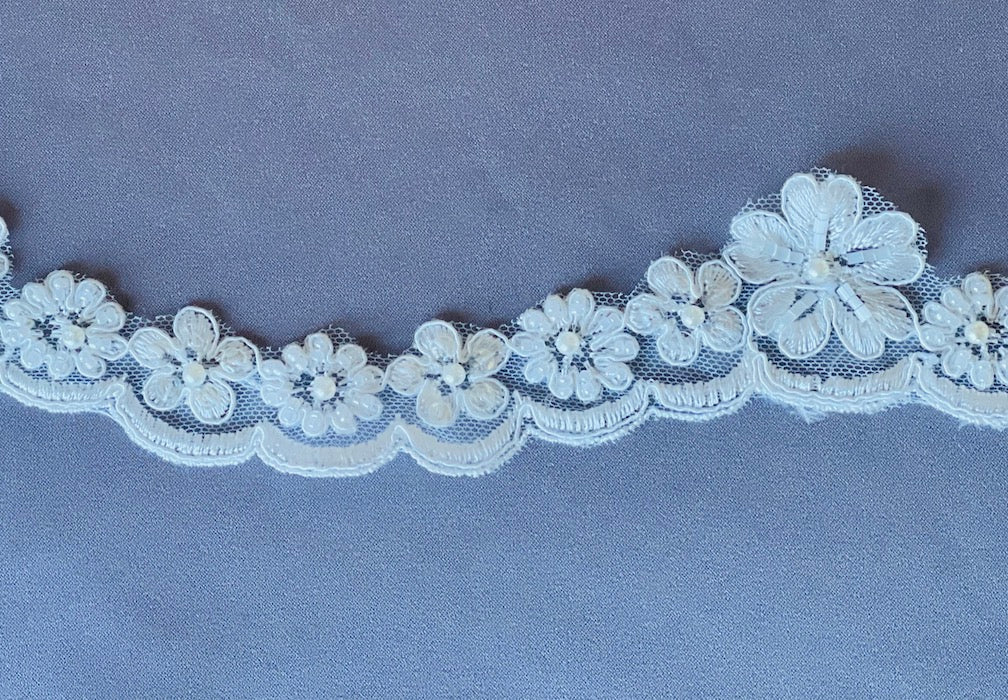 1 1/2" Light Ivory Sequined & Pearled Alençon Style Lace Trim