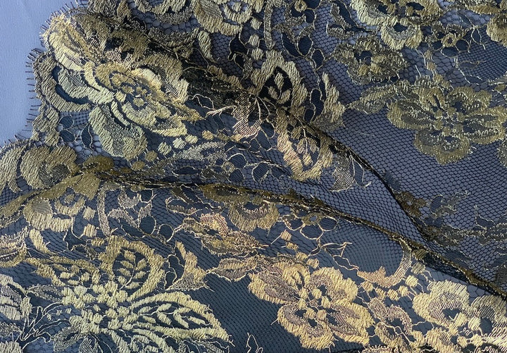 14" Black & Antique Gold Chantilly Lace (Made in France)