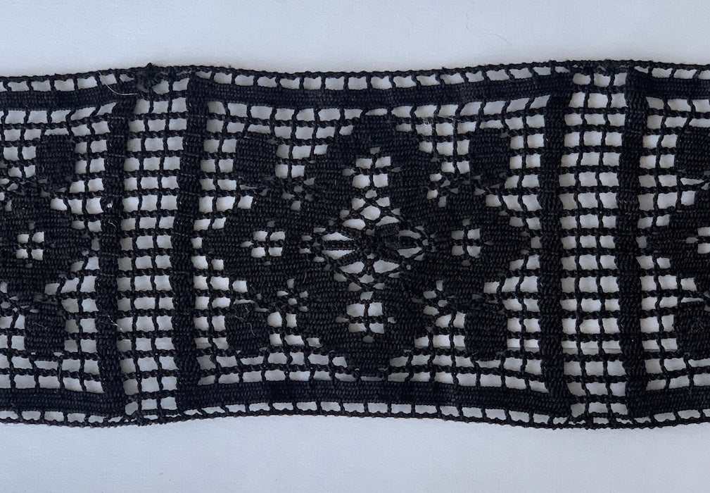 2 1/2" Geometric Squares Black Crochet Lace (Made in Italy)