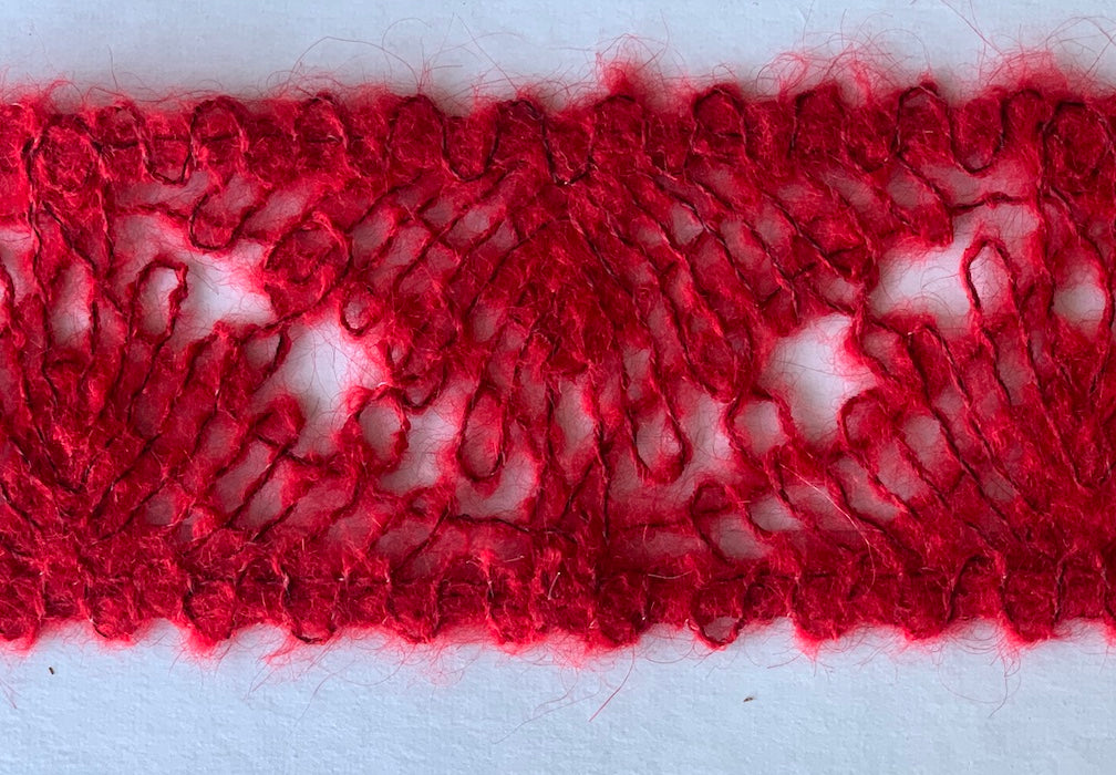 2 1/2" Carmine Red Wool Blend Crochet Lace (Made in Italy)