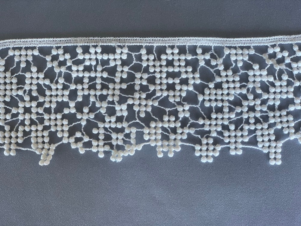 3 1/4" Art Deco Inspired Silk White Cotton Venise Lace Trim (Made in Italy)
