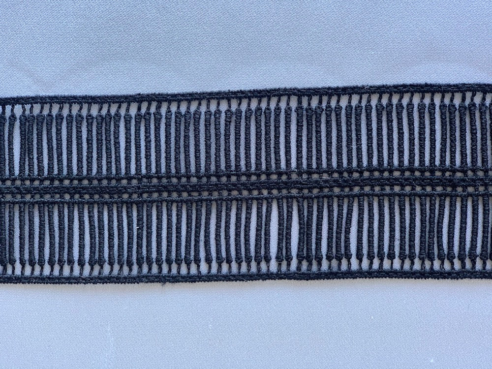 2 1/2" Designer Jet Black Cotton Venise Lace Trim (Made in Italy)