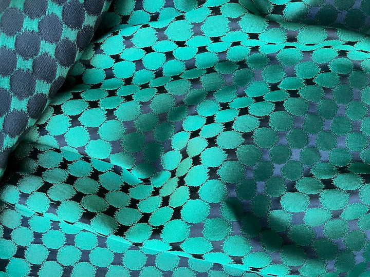 Alla Moda Teal Green Dots Polyester Brocade (Made in Italy)