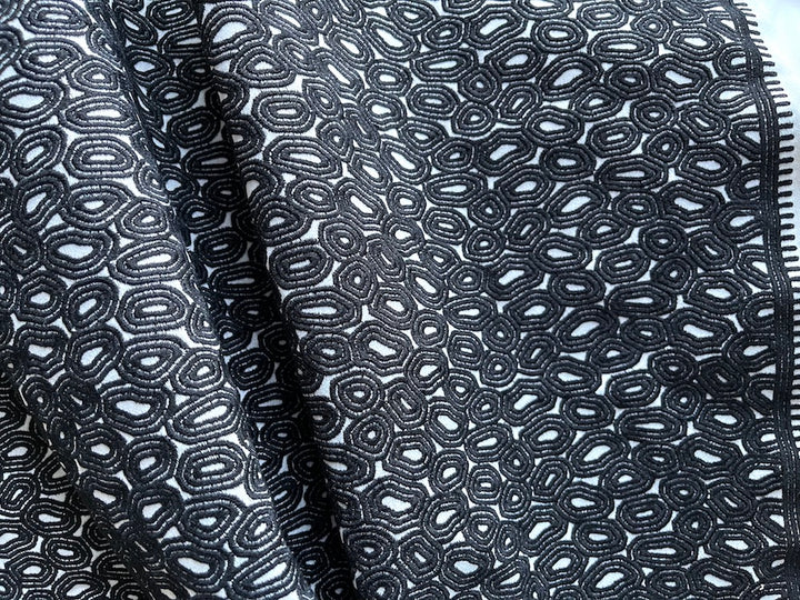 Elegant Embroidered Black Planetary Pod Viscose Blend Crepe (Made in Italy)