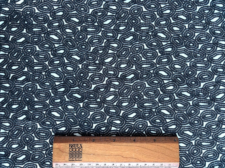 Elegant Embroidered Black Planetary Pod Viscose Blend Crepe (Made in Italy)