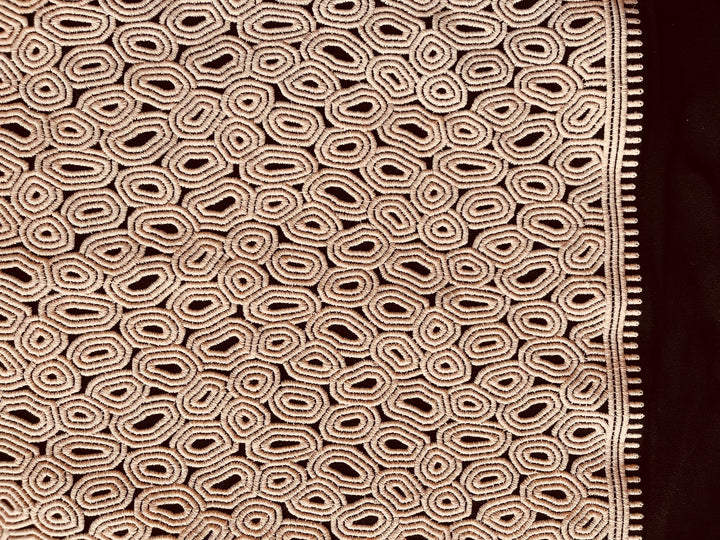 Elegant Embroidered Pale Cappuccino  Planetary Pod Viscose Blend Crepe (Made in Italy)