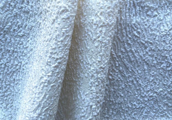 Élégante Textured Silk White Viscose Blend Bouclé  (Made in Italy)