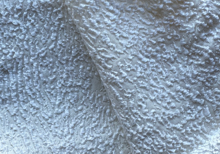 Élégante Textured Silk White Viscose Blend Bouclé  (Made in Italy)