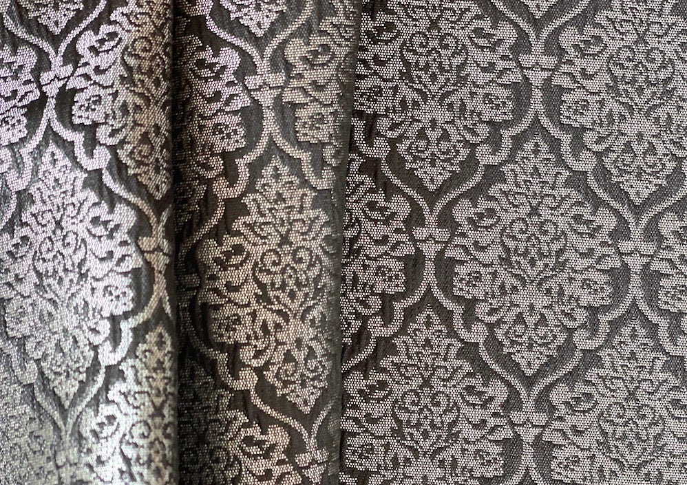 Tarnished Silver & Black Damask Polyester Brocade